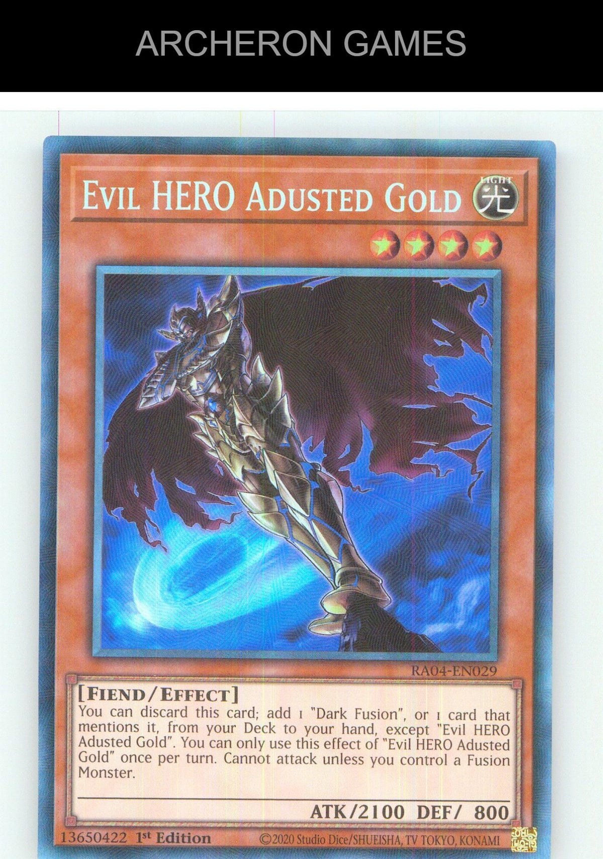 Evil HERO Adusted Gold (PCR) Prismatic Collector's Rare YUGIOH Card 1st Edition
