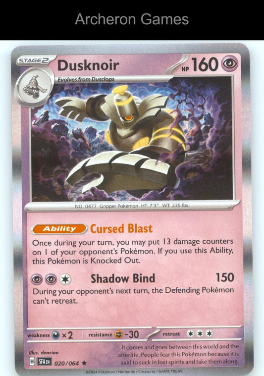Pokemon Card Dusknoir SFA 020/064 R Shrouded Fable Holo