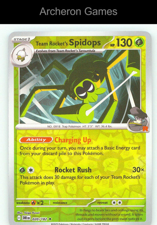Pokemon Card Team Rocket's Spidops DRI 020/182 R Destined Rivals Reverse Holo