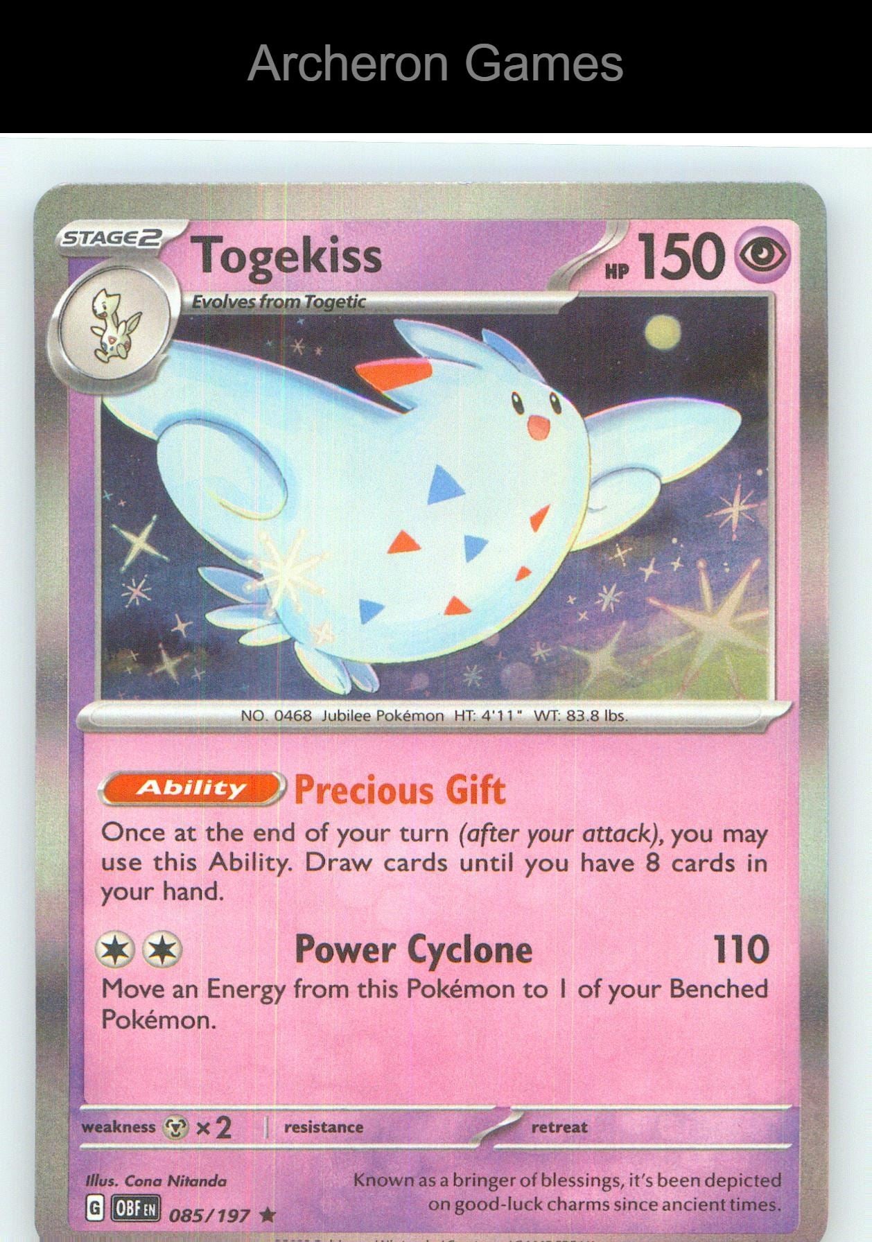 Pokemon Card Togekiss OBF 085/197 R Obsidian Flames Holo