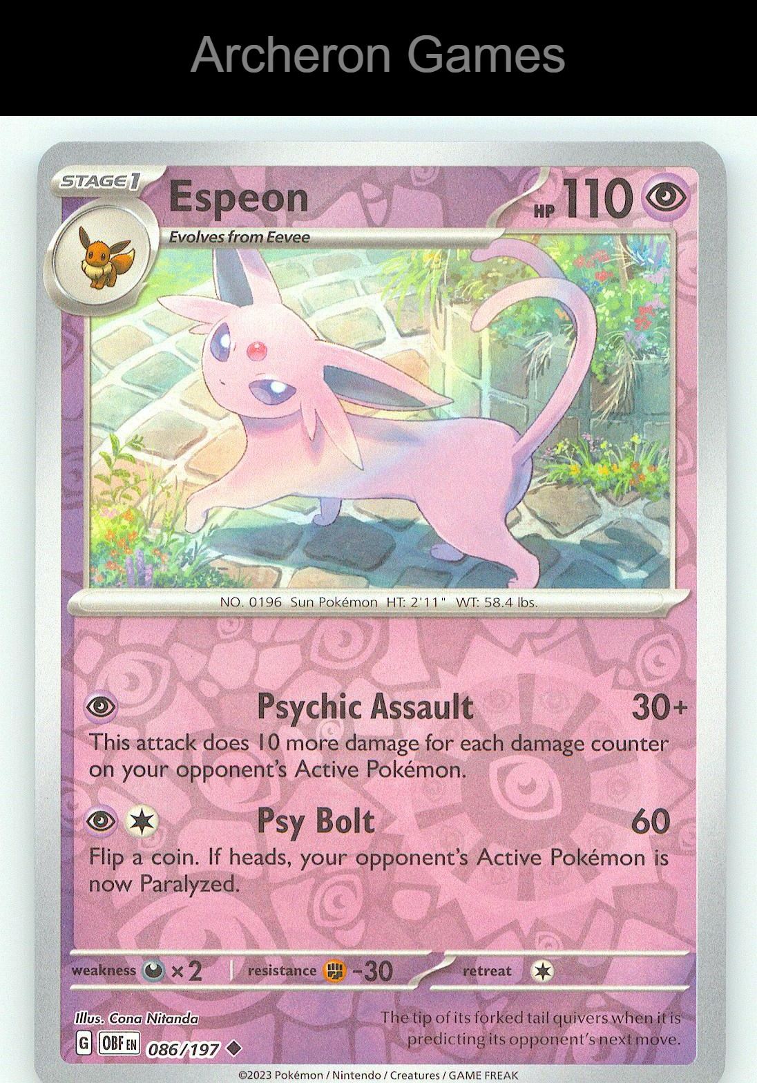 Pokemon Card Espeon OBF 086/197 UC Obsidian Flames Reverse Holo