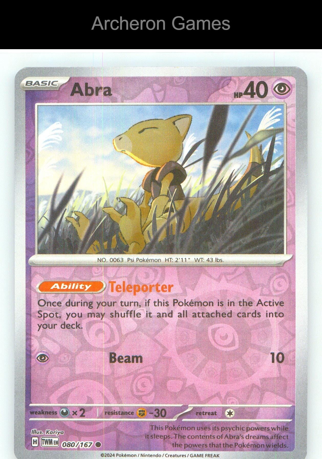 Pokemon Card Abra TWM 080/167 C Twilight Masquerade Reverse Holo