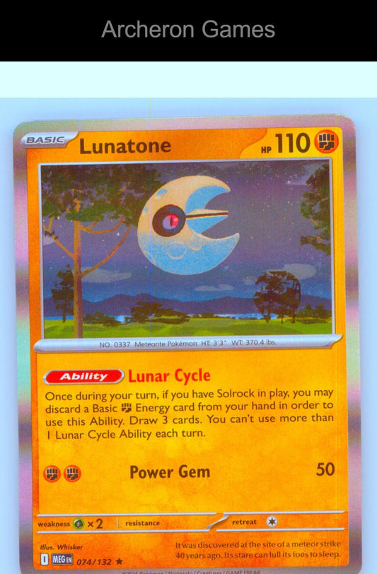 Pokemon Card Lunatone MEG 074/132 R Mega Evolution Holo