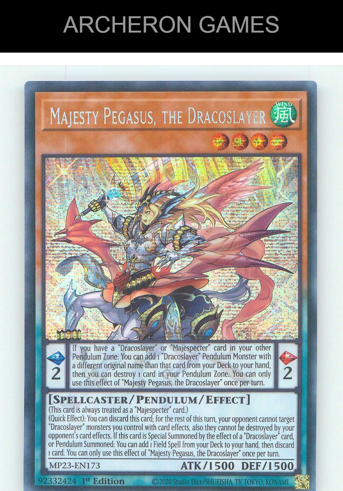 Majesty Pegasus, the Dracoslayer Prismatic Secret Rare YUGIOH Card 1st Edition