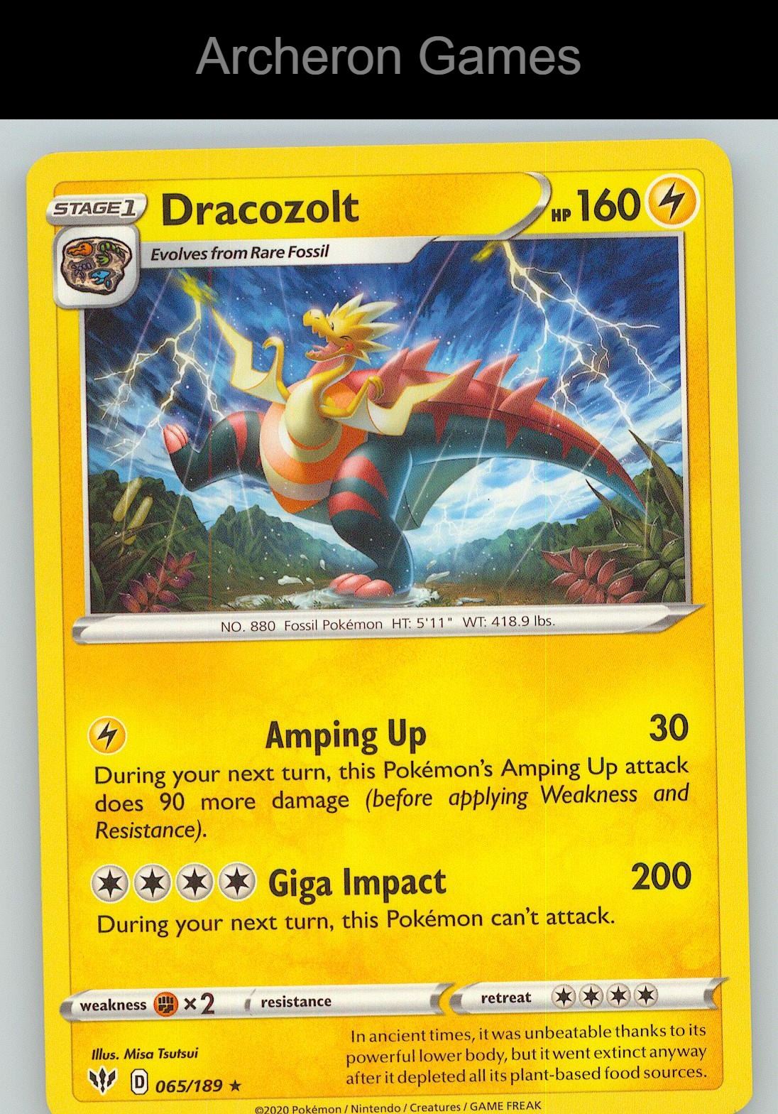 Pokemon Card Dracozolt DAA 065/189 R Darkness Ablaze