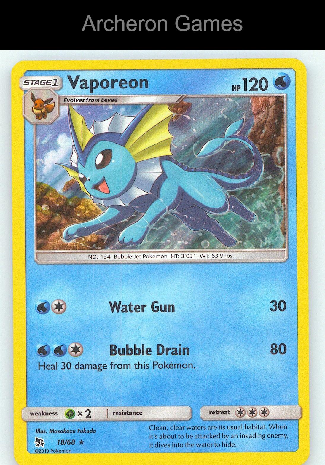 Pokemon Card Vaporeon HIF 18/68 Surge Holo R Hidden Fates