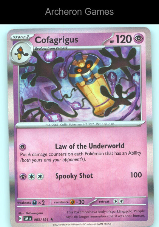 Pokemon Card Cofagrigus SSP 083/191 R Surging Sparks Holo