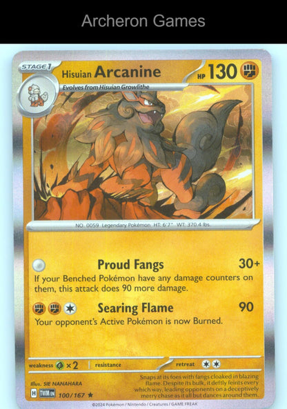 Pokemon Card Hisuian Arcanine TWM 100/167 R Twilight Masquerade Holo