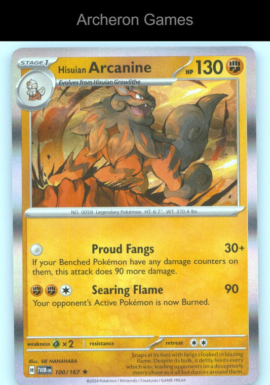 Pokemon Card Hisuian Arcanine TWM 100/167 R Twilight Masquerade Holo