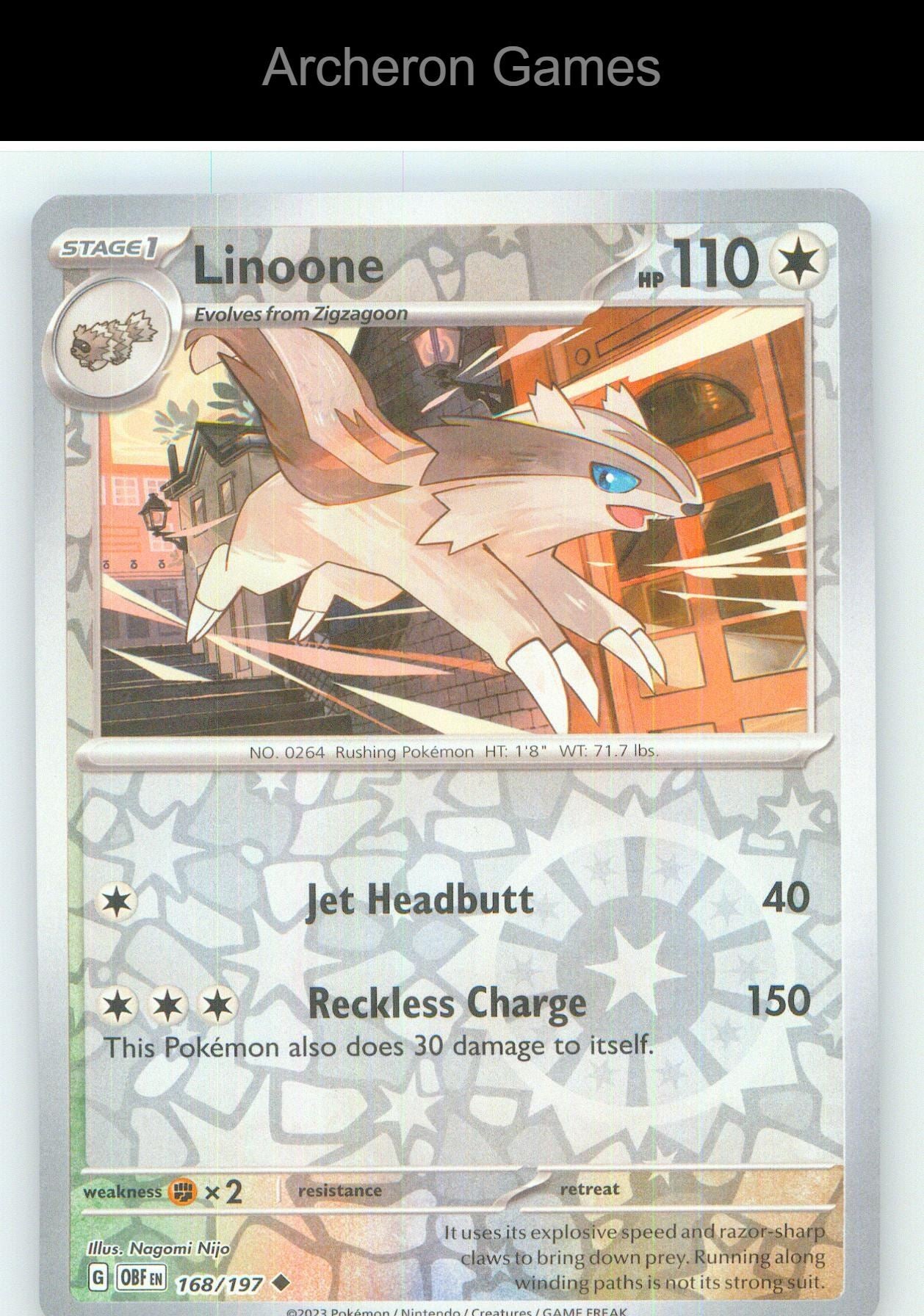 Pokemon Card Linoone OBF 168/197 UC Obsidian Flames Reverse Holo