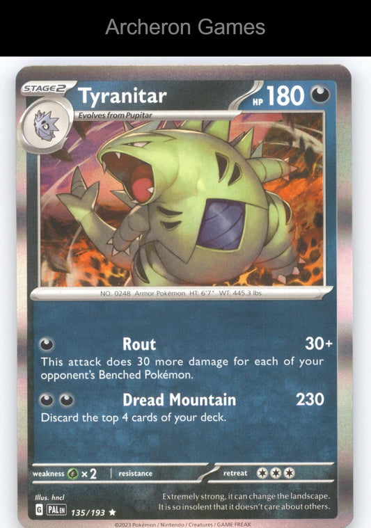 Pokemon Card Tyranitar PAL 135/193 R Paldea Evolved Holo