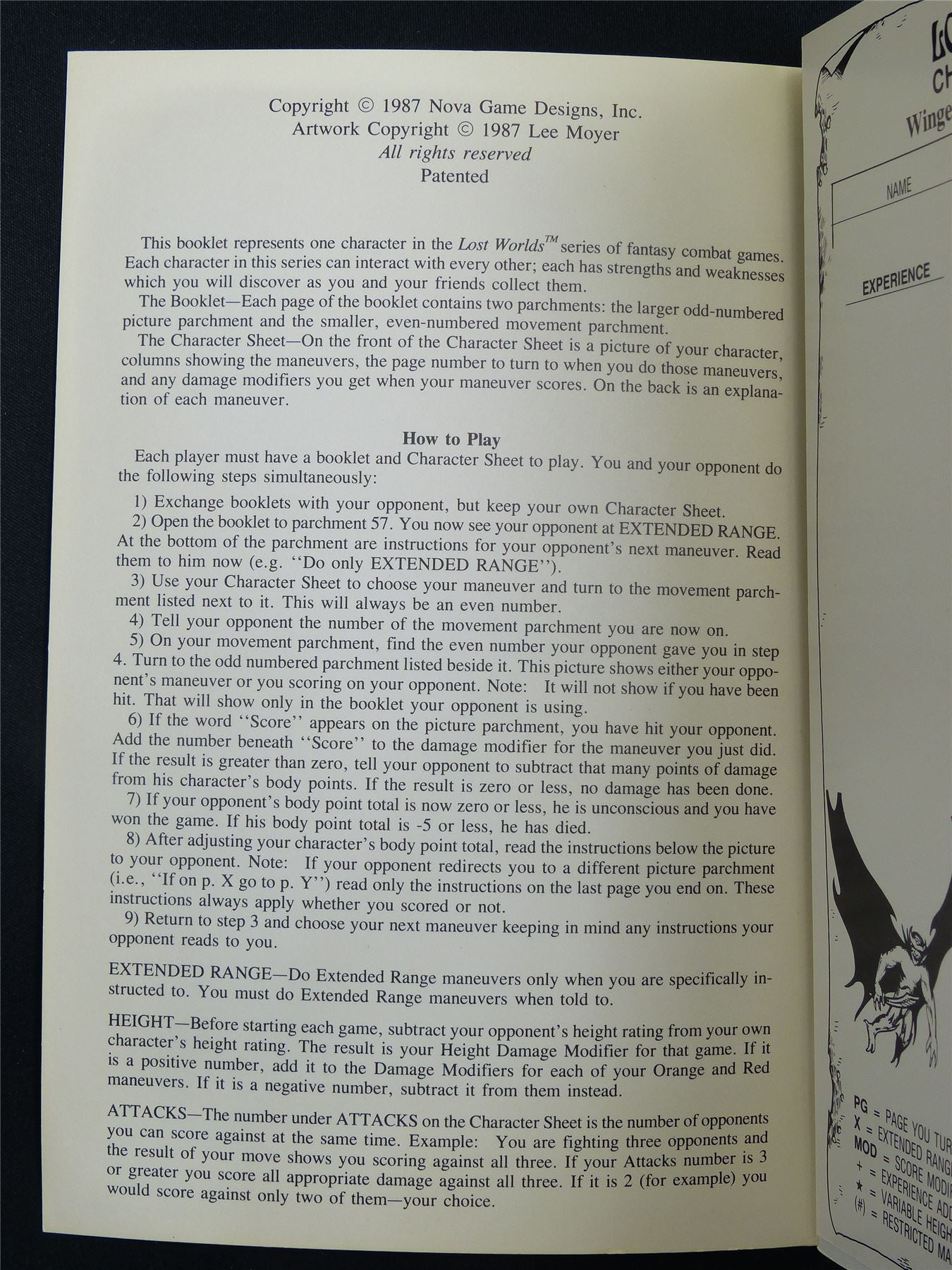 Lost Worlds Fantasy Combat Book Game: Winged Gargoyle with Scimitar Booklet - Nova Rules Booklet #2VT