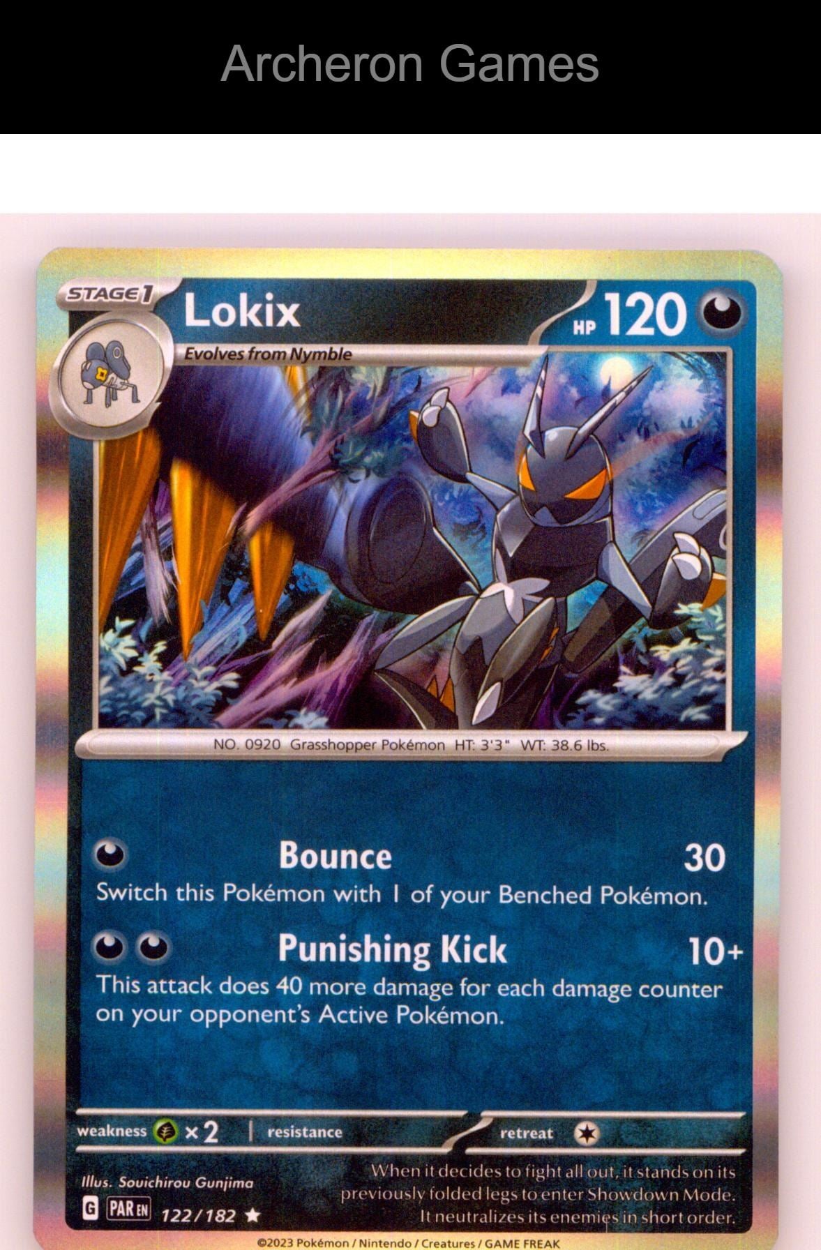 Pokemon Card Lokix PAR 122/182 R Paradox Rift Holo