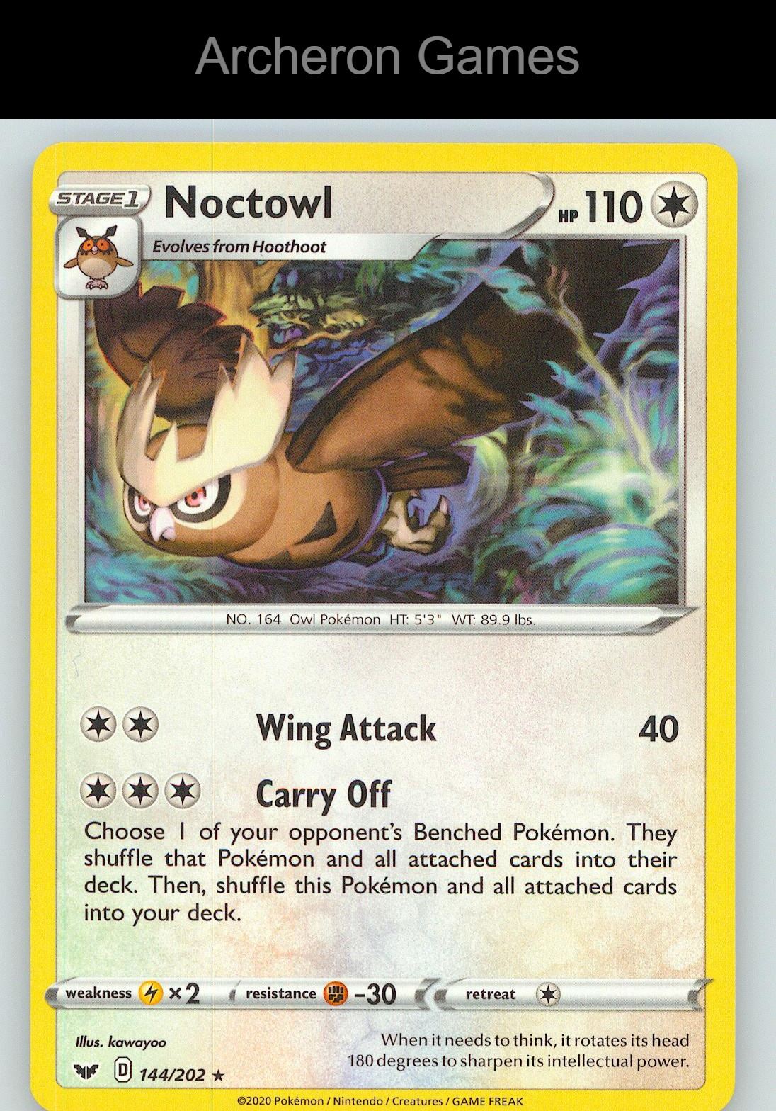 Pokemon Card Noctowl SSH 144/202 R Sword & Shield