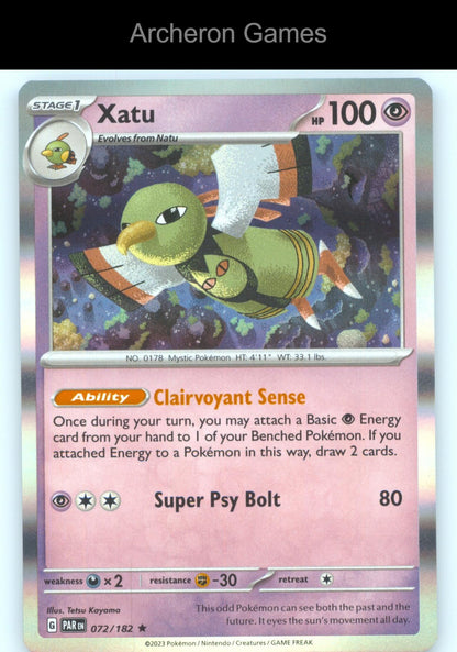 Pokemon Card Xatu PAR 072/182 R Paradox Rift Holo