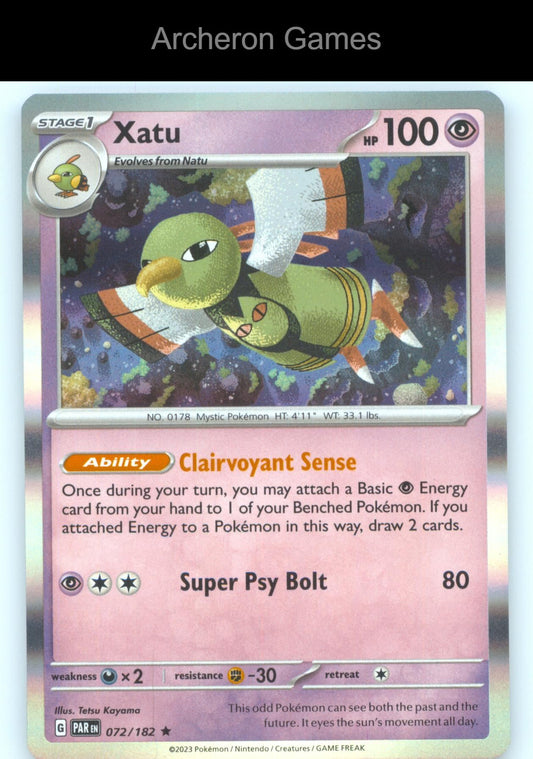 Pokemon Card Xatu PAR 072/182 R Paradox Rift Holo