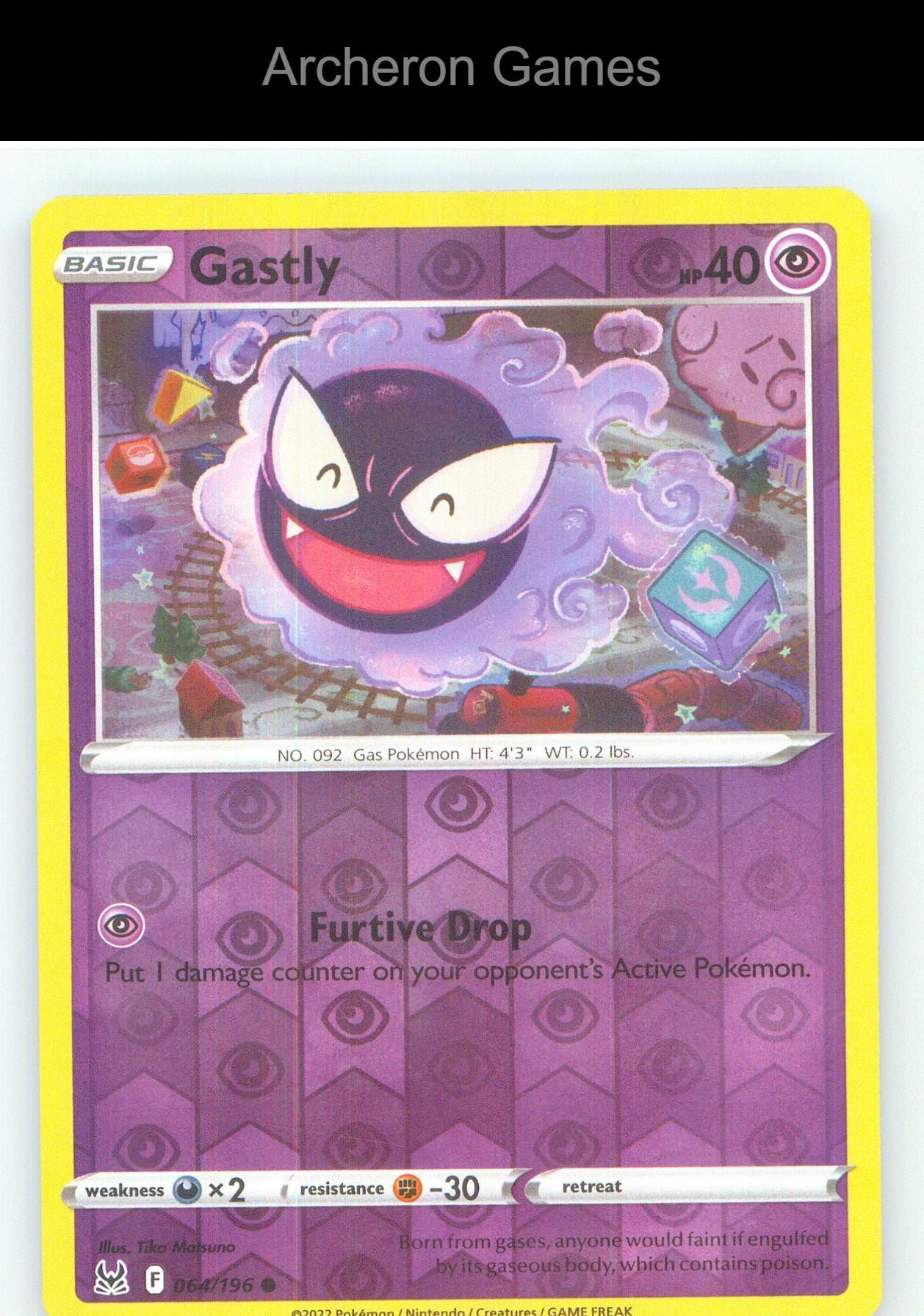 Pokemon Card Gastly LOR 064/196 C Lost Origin Reverse Holo