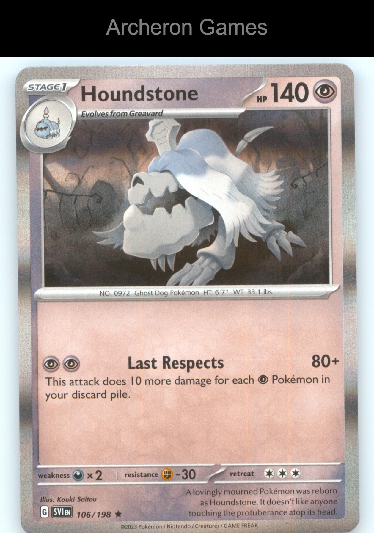 Pokemon Card Houndstone TTBB23 106/198 HOLO R Trick or Trade BOOster 2023