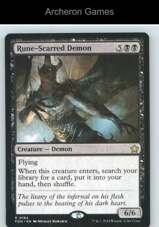 Rune-Scarred Demon FDN 184 R MTG Card NM/EX+