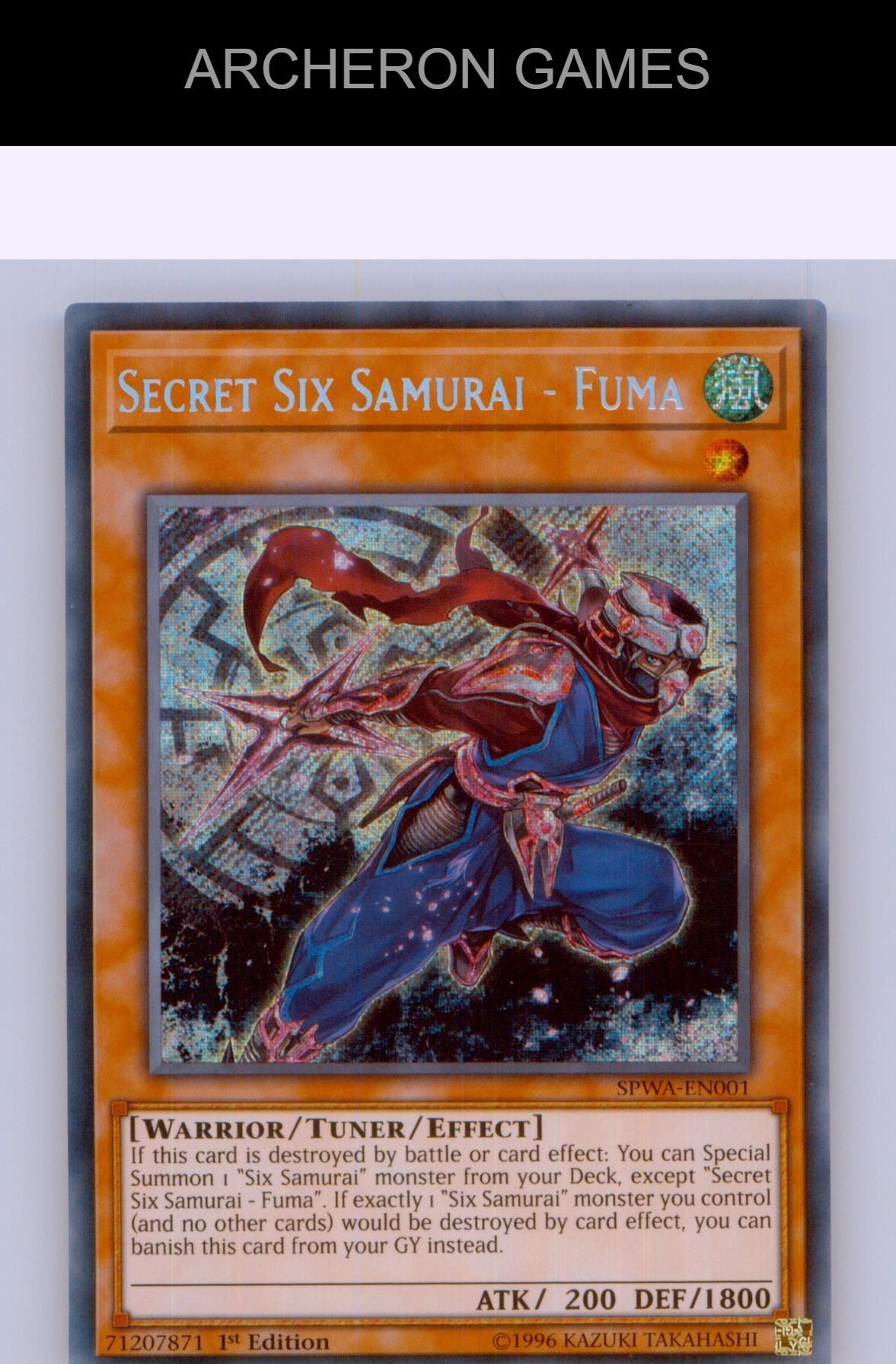 Secret Six Samurai - Fuma SEC YUGIOH Card 1st Edition