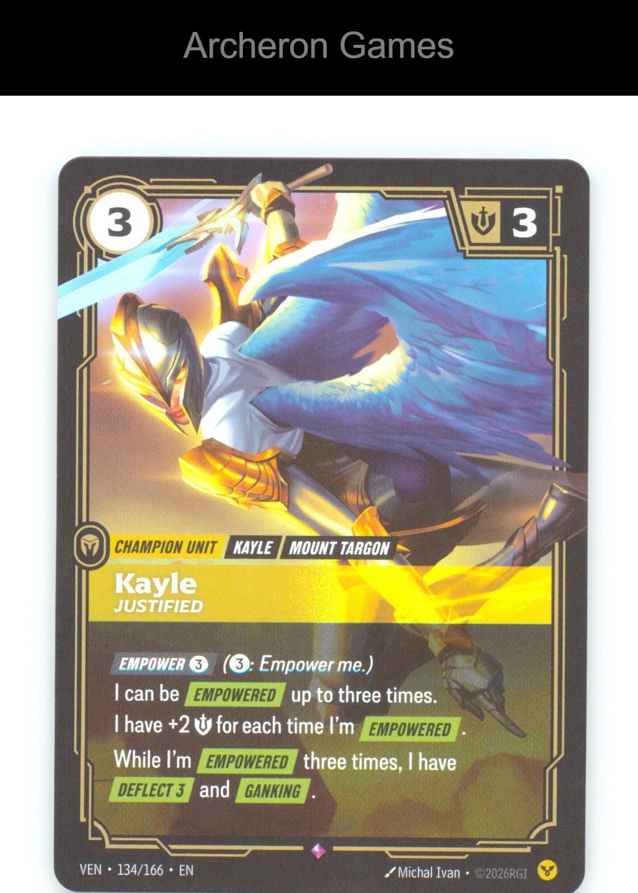 Kayle - Justified VEN 134/166 R Vendetta Riftbound Card Foil