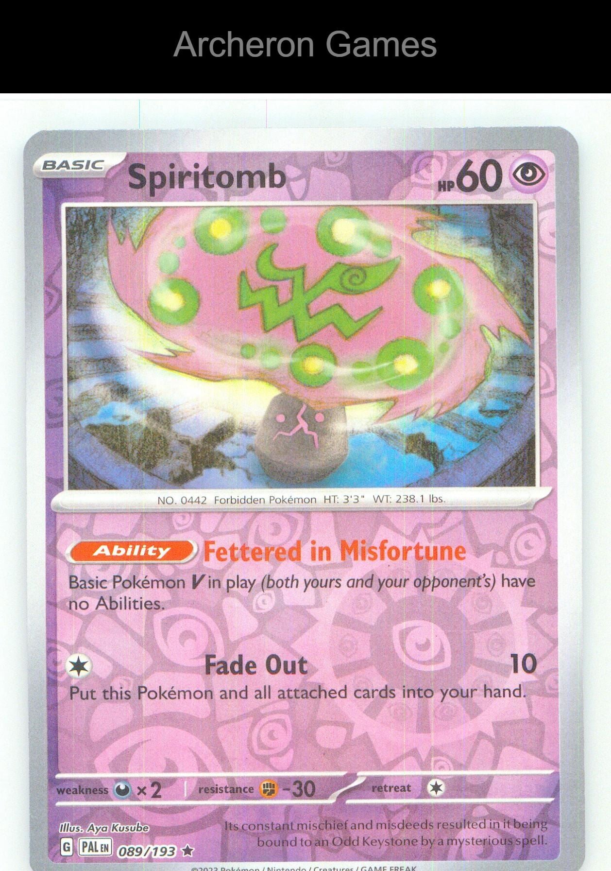 Pokemon Card Spiritomb PAL 089/193 R Paldea Evolved Reverse Holo