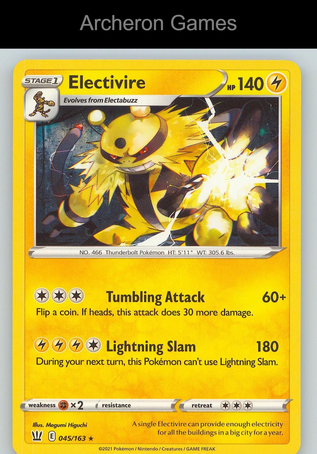 Pokemon Card Electivire BST 045/163 R Battle Styles