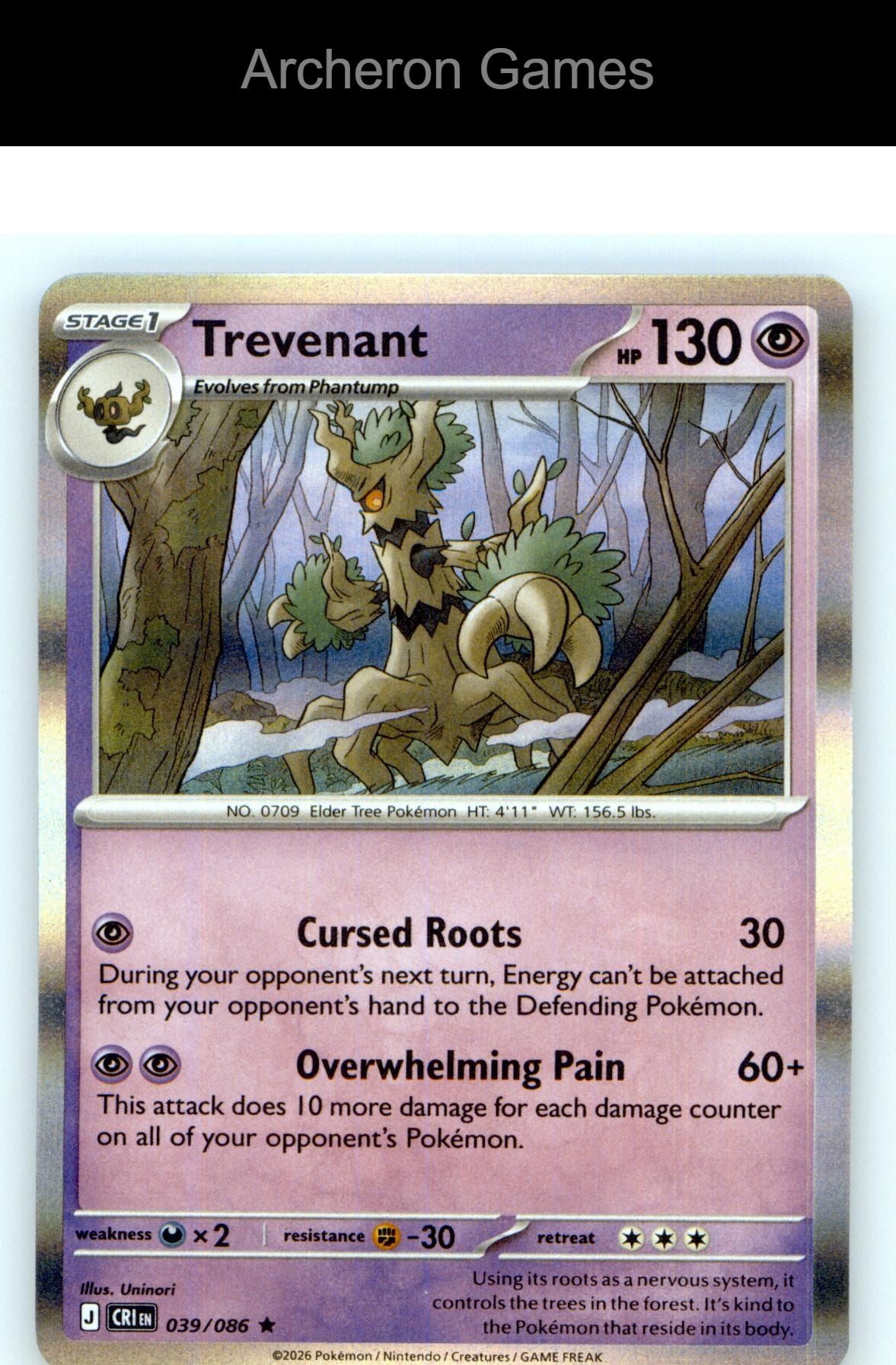 Pokemon Card Trevenant ME04 039/086 HOLO R Chaos Rising