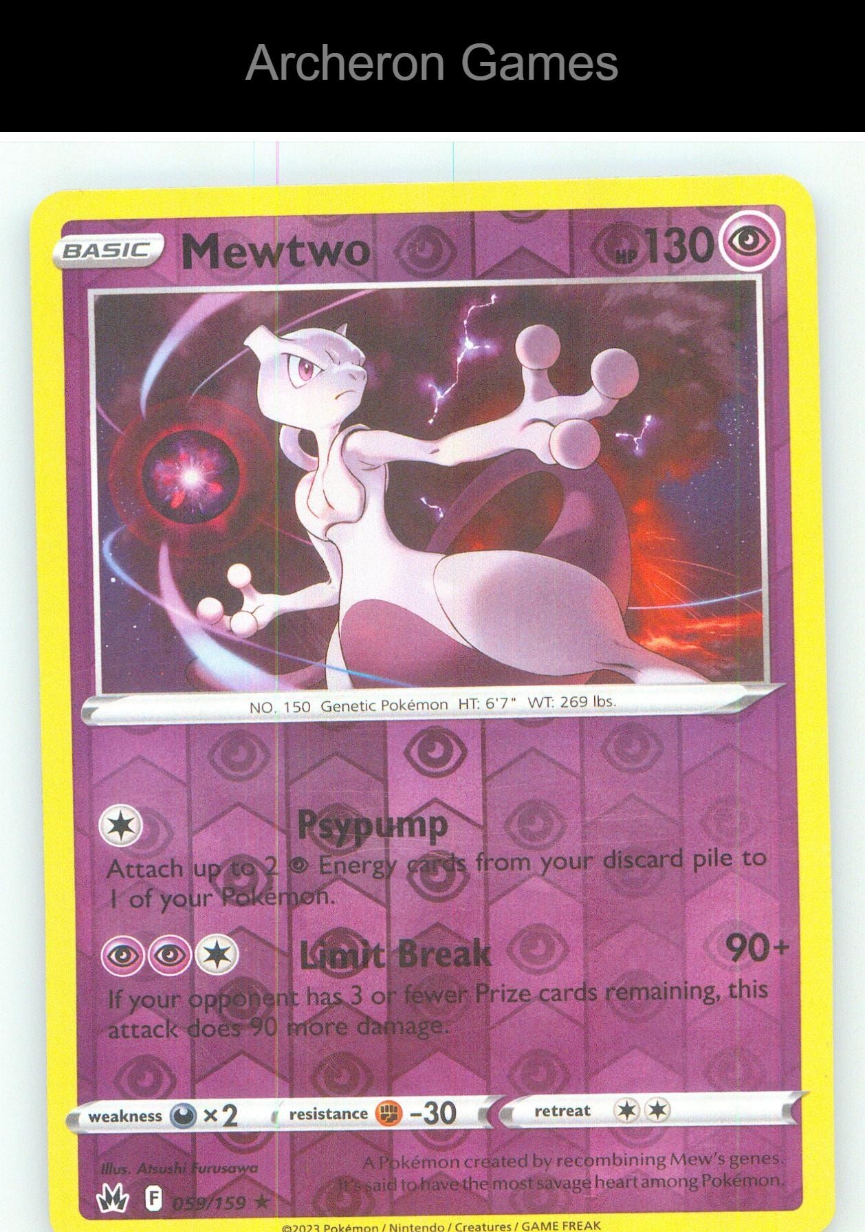 Pokemon Card Mewtwo CRZ 059/159 R Crown Zenith Reverse Holo