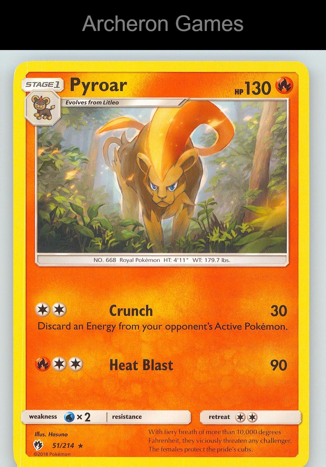 Pokemon Card Pyroar LOT 51/214 R Lost Thunder