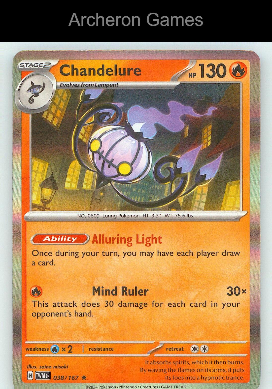 Pokemon Card Chandelure TWM 038/167 R Twilight Masquerade Holo