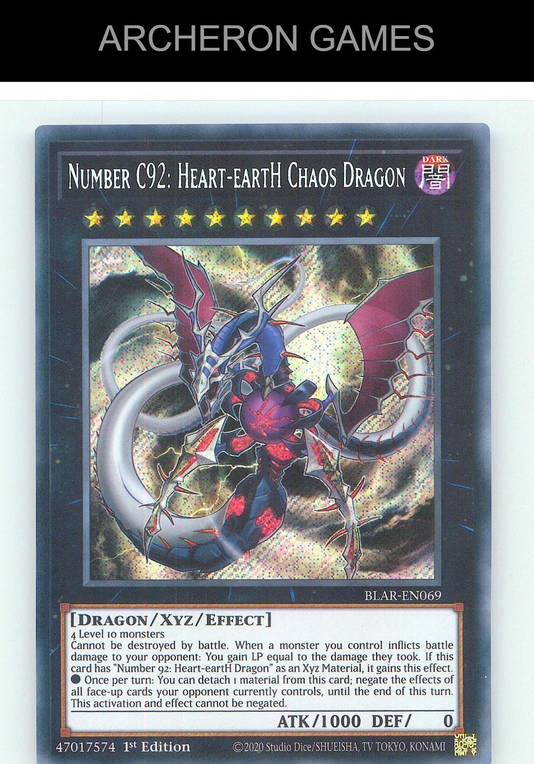 Number C92: Heart-eartH Chaos Dragon SEC YUGIOH Card 1st Edition