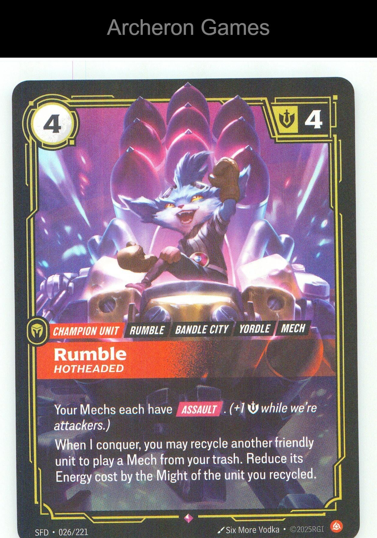 Rumble - Hotheaded SFD 026/221 R Spiritforged Riftbound Card Foil