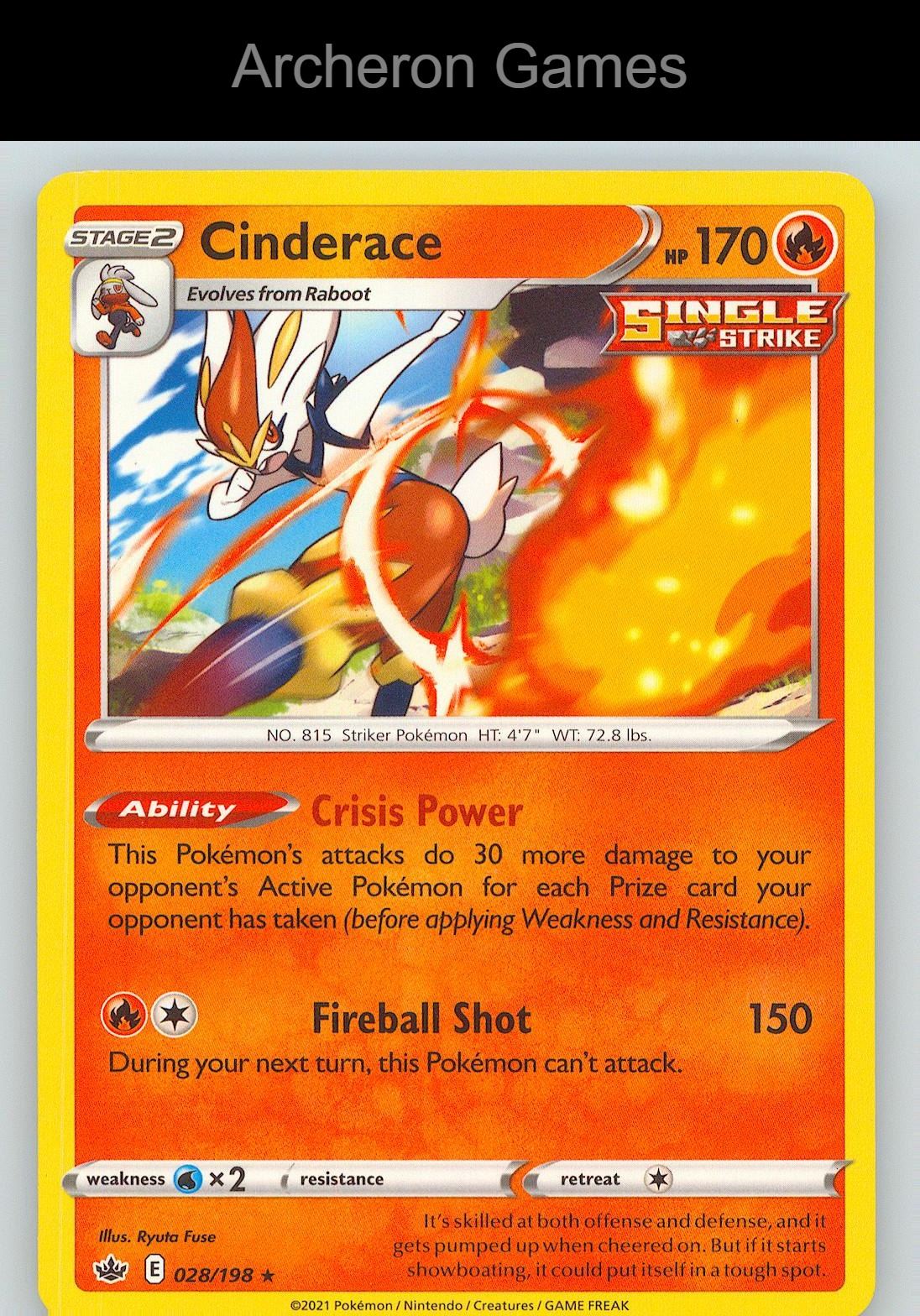 Pokemon Card Cinderace CRE 028/198 HOLO R Chilling Reign