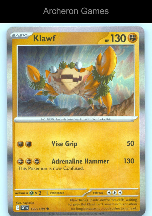 Pokemon Card Klawf SVI 122/198 R Scarlet & Violet Holo