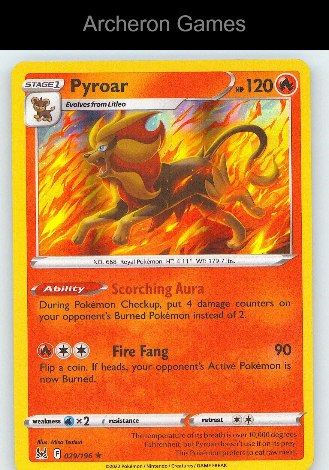 Pokemon Card Pyroar LOR 029/196 Line Holo R Lost Origin