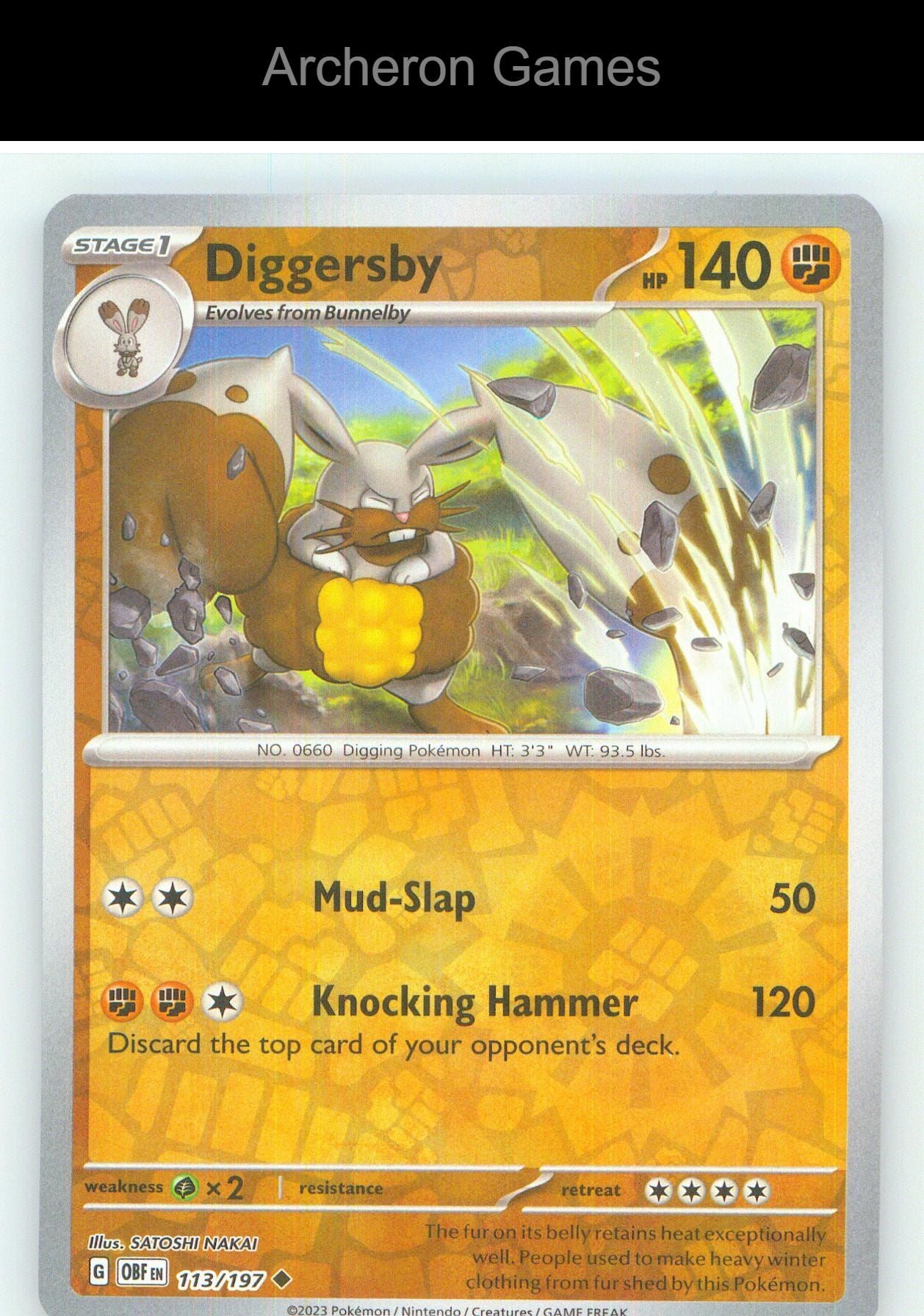 Pokemon Card Diggersby OBF 113/197 UC Obsidian Flames Reverse Holo
