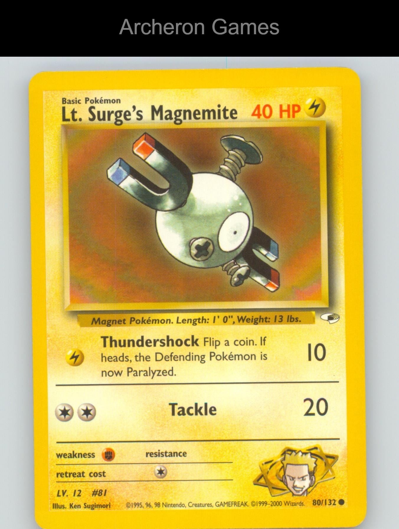 Pokemon Card Lt. Surge's Magnemite G1 80/132 C Gym Heroes Unlimited