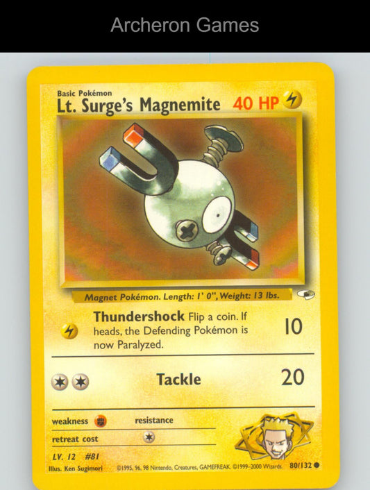 Pokemon Card Lt. Surge's Magnemite G1 80/132 C Gym Heroes Unlimited
