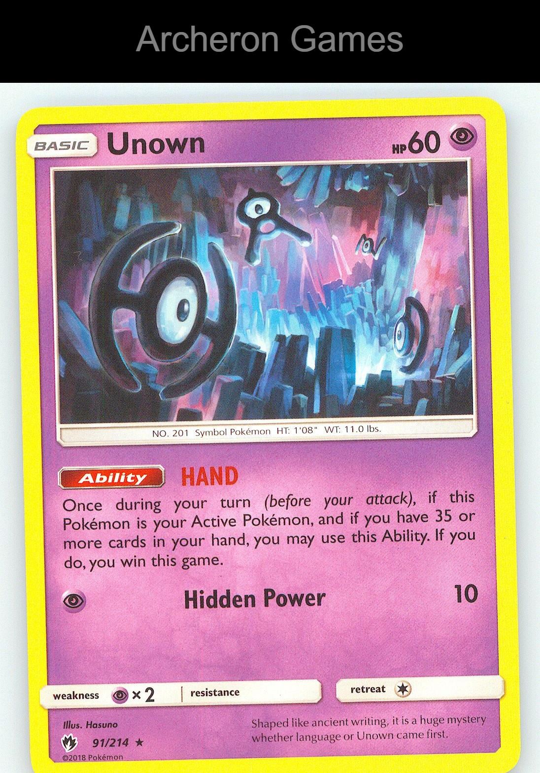Pokemon Card Unown LOT 91/214 R Lost Thunder