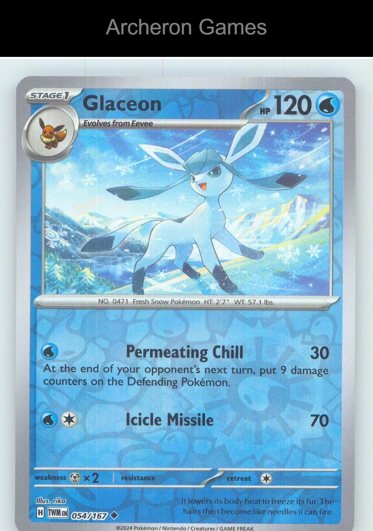 Pokemon Card Glaceon TWM 054/167 UC Twilight Masquerade Reverse Holo