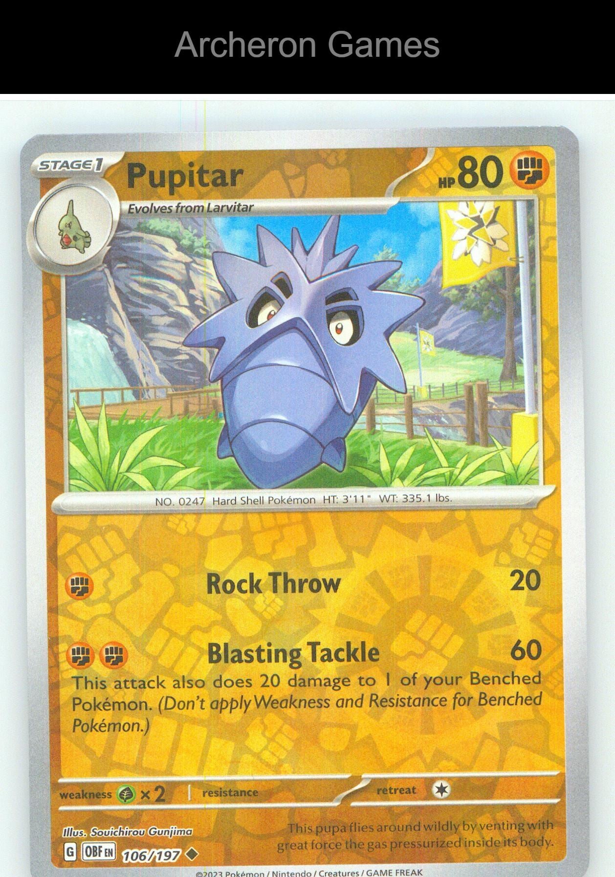 Pokemon Card Pupitar OBF 106/197 UC Obsidian Flames Reverse Holo
