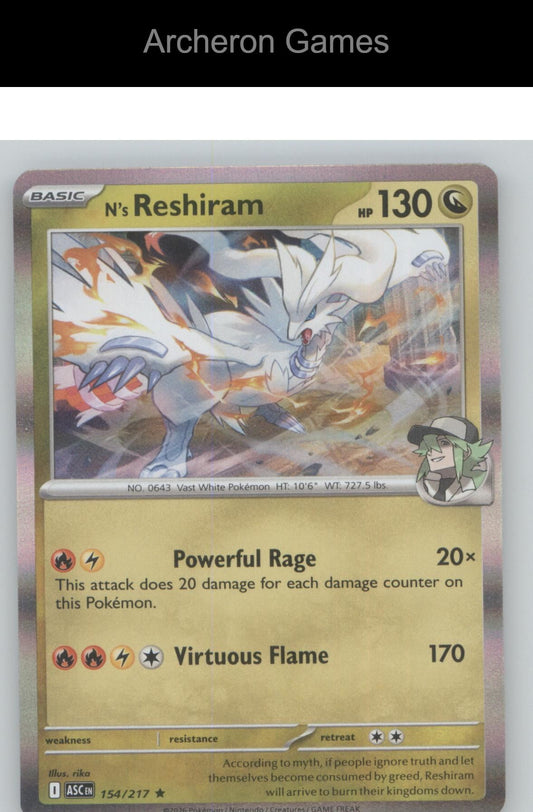 Pokemon Card N's Reshiram ASC 154/217 R Ascended Heroes Holo