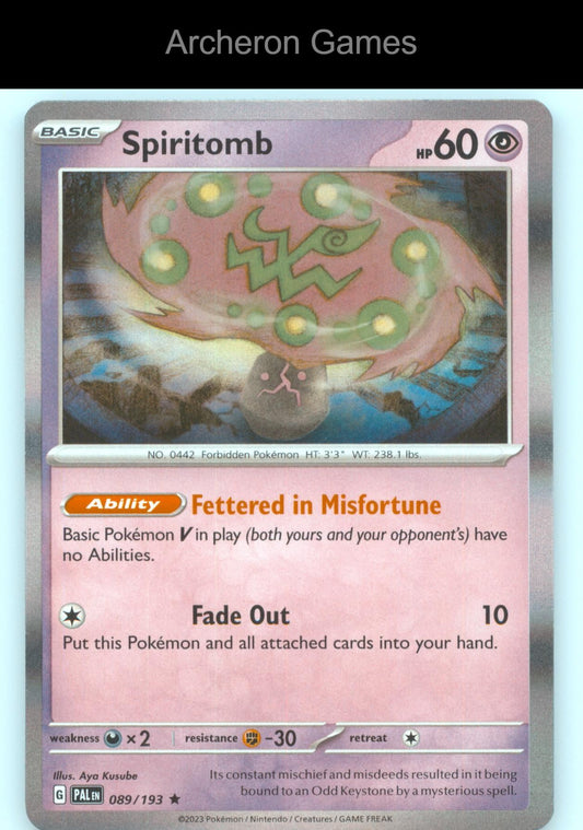 Pokemon Card Spiritomb PAL 089/193 R Paldea Evolved Holo