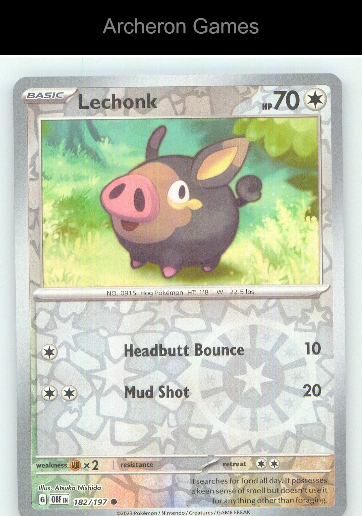 Pokemon Card Lechonk OBF 182/197 C Obsidian Flames Reverse Holo