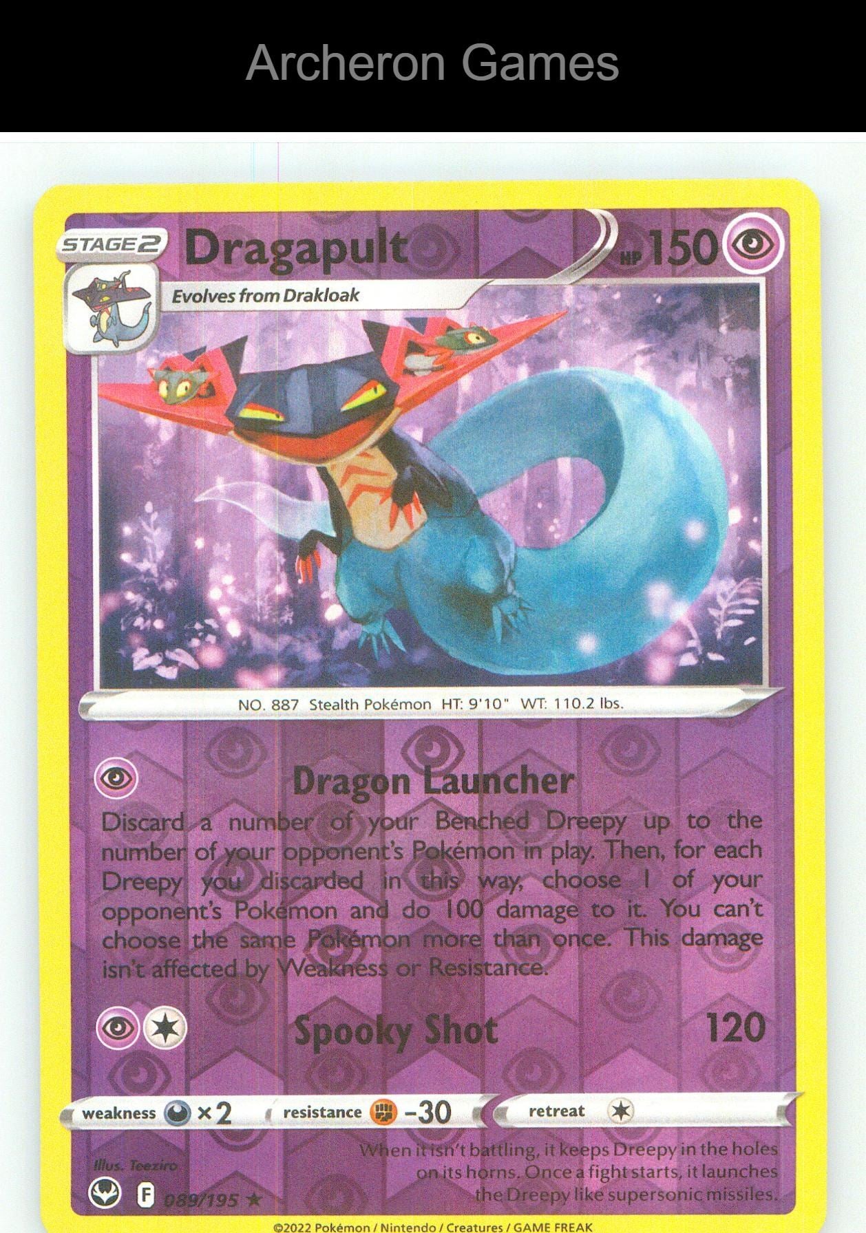 Pokemon Card Dragapult SIT 089/195 R Silver Tempest Reverse Holo