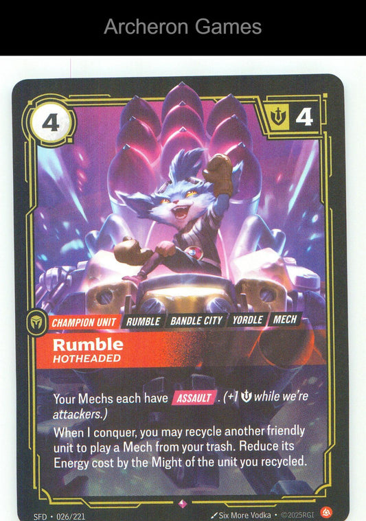 Rumble - Hotheaded SFD 026/221 R Spiritforged Riftbound Card Foil