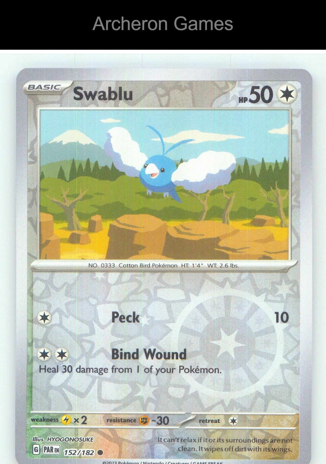 Pokemon Card Swablu PAR 152/182 C Paradox Rift Reverse Holo