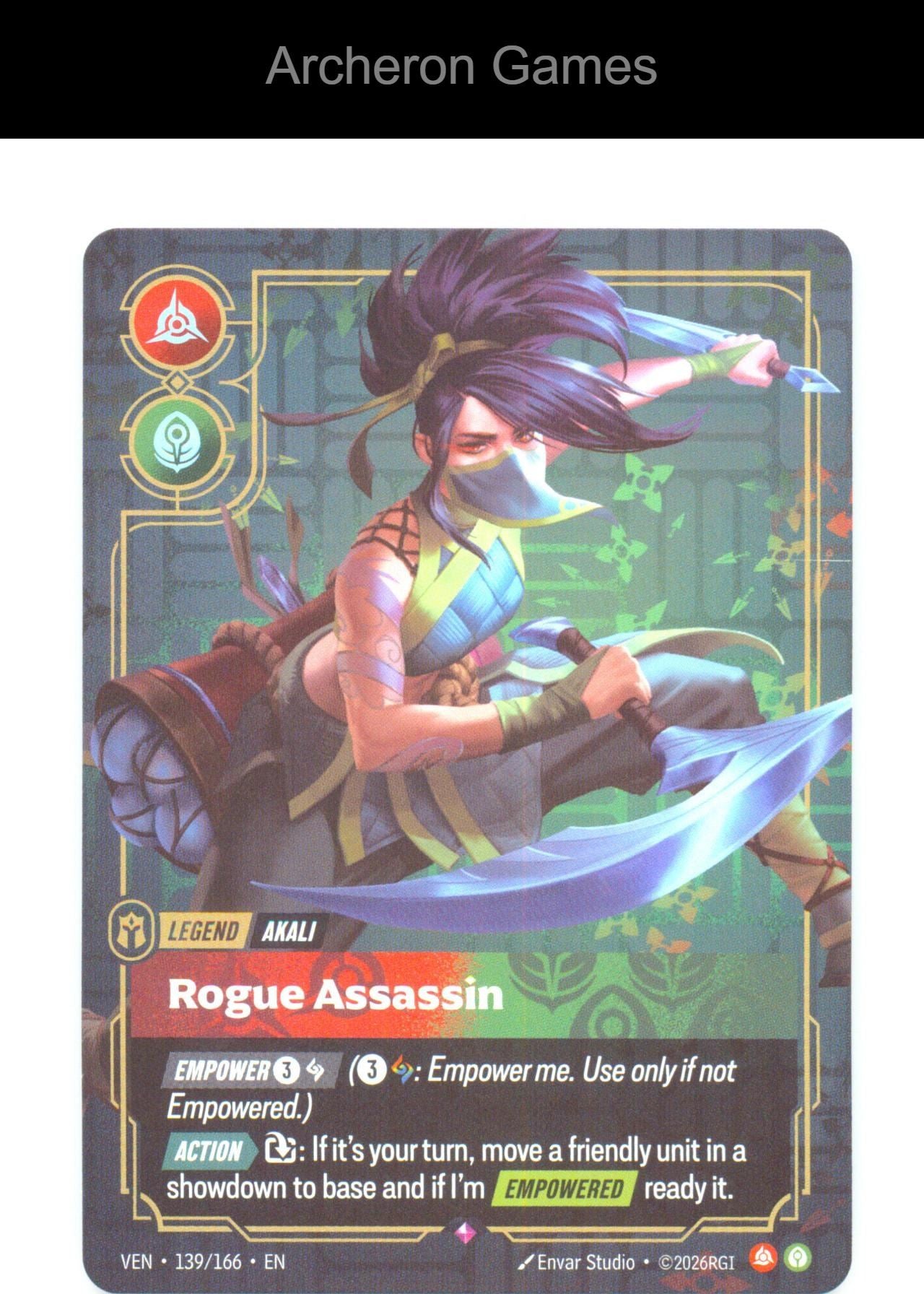 Akali - Rogue Assassin VEN 139/166 R Vendetta Riftbound Card Foil