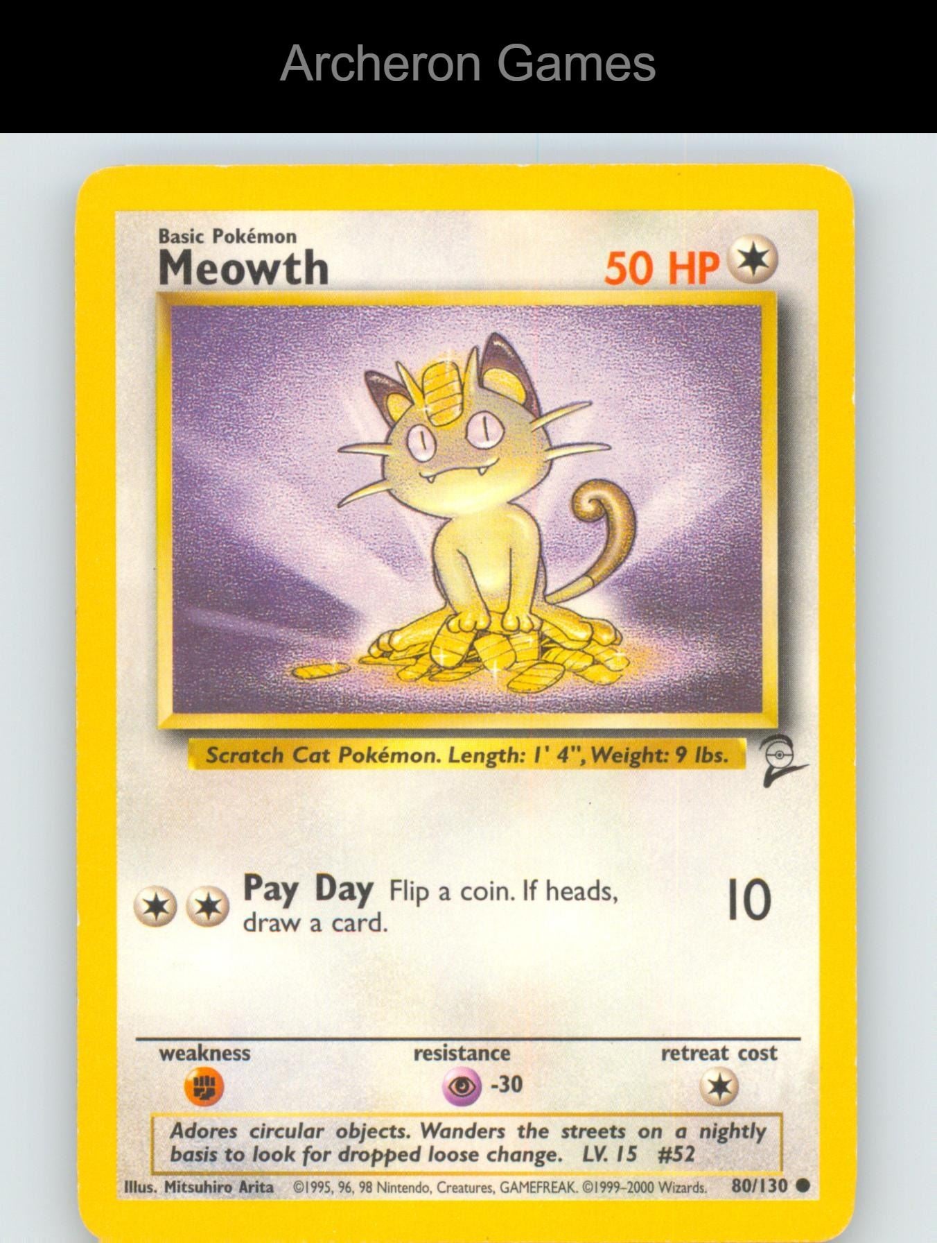 Pokemon Card Meowth B2 80/130 C Base Set 2